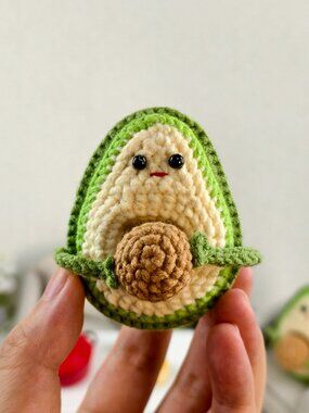 Handmade Amigurumi Crochet Avocado Holding a Pit Plushie